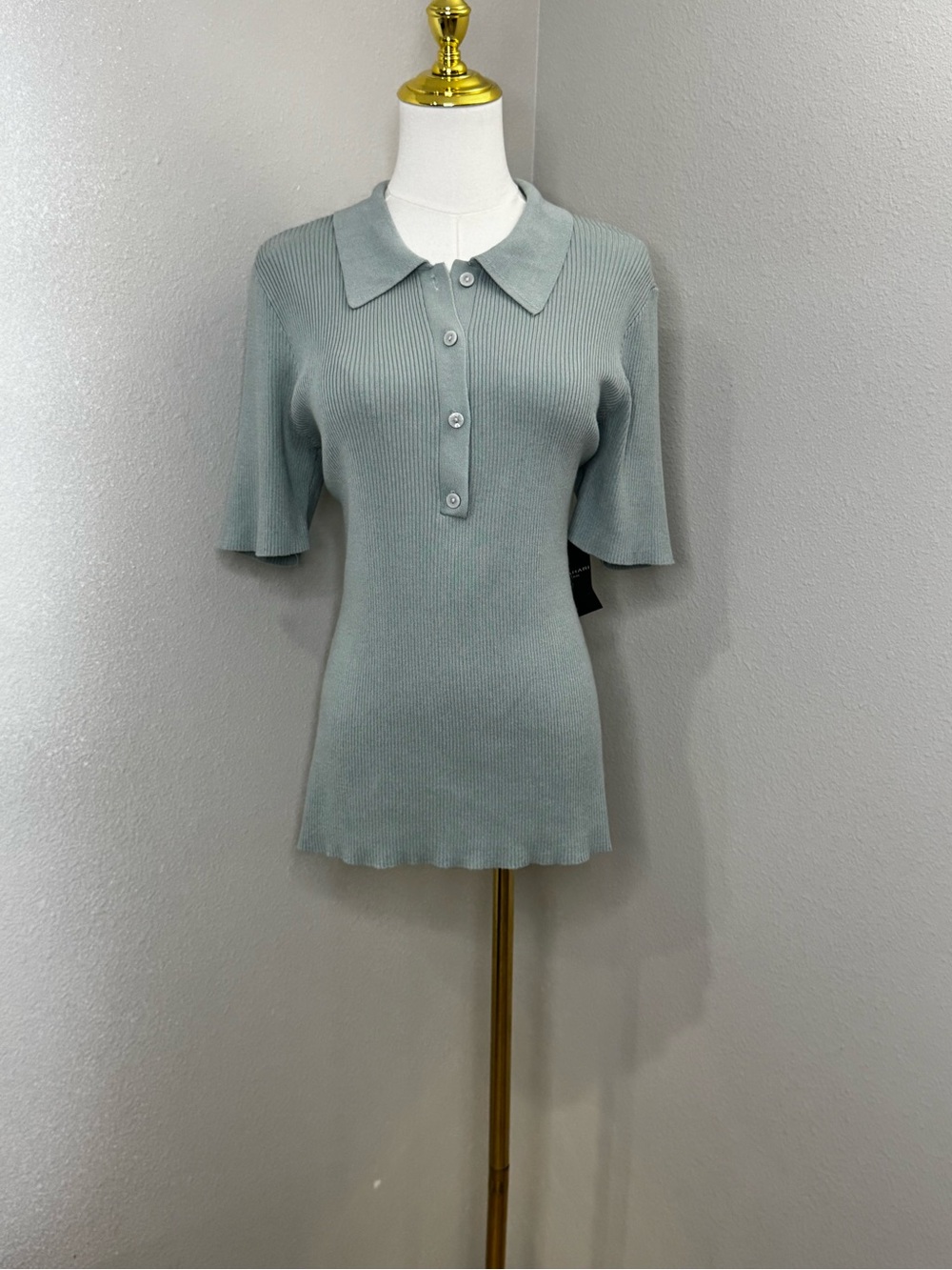 Tahari ASL Rib Knit Polo Sweater Top Women’s M Dusty Aqua NWT TAM019